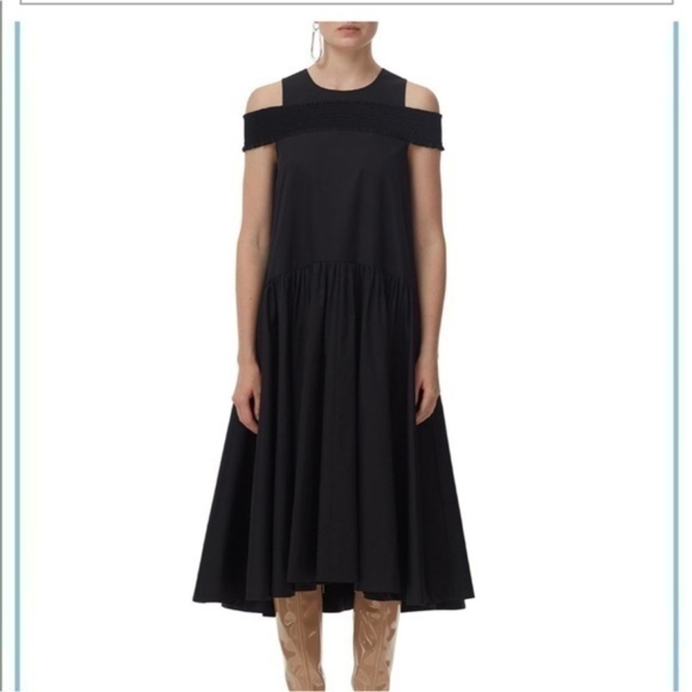 TIBI off the shoulder smocked dress